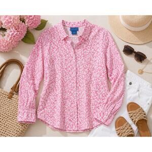 Lauren Scott Pink Floral Blouse Coastal Grandmother Teacher Spring Top Large